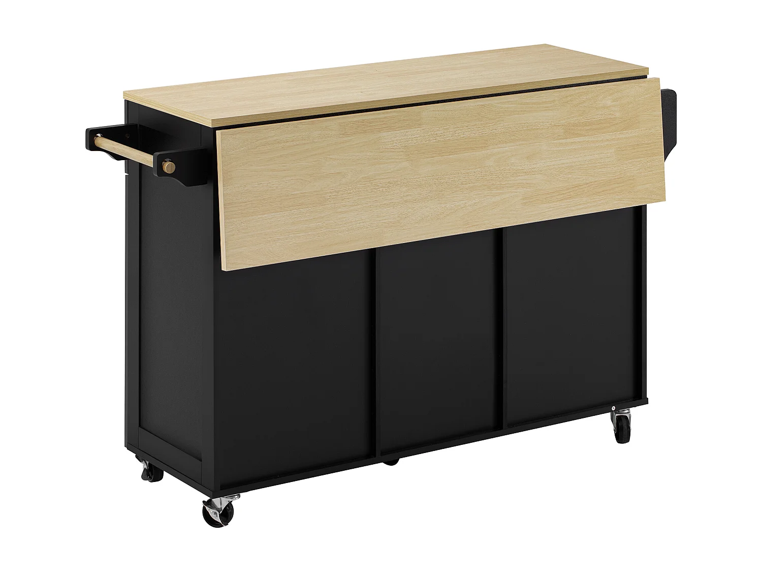 Ilot central de cuisine mobile 140x40x92cm - plateau extensible - espace de rangement multifonctionnel - noir