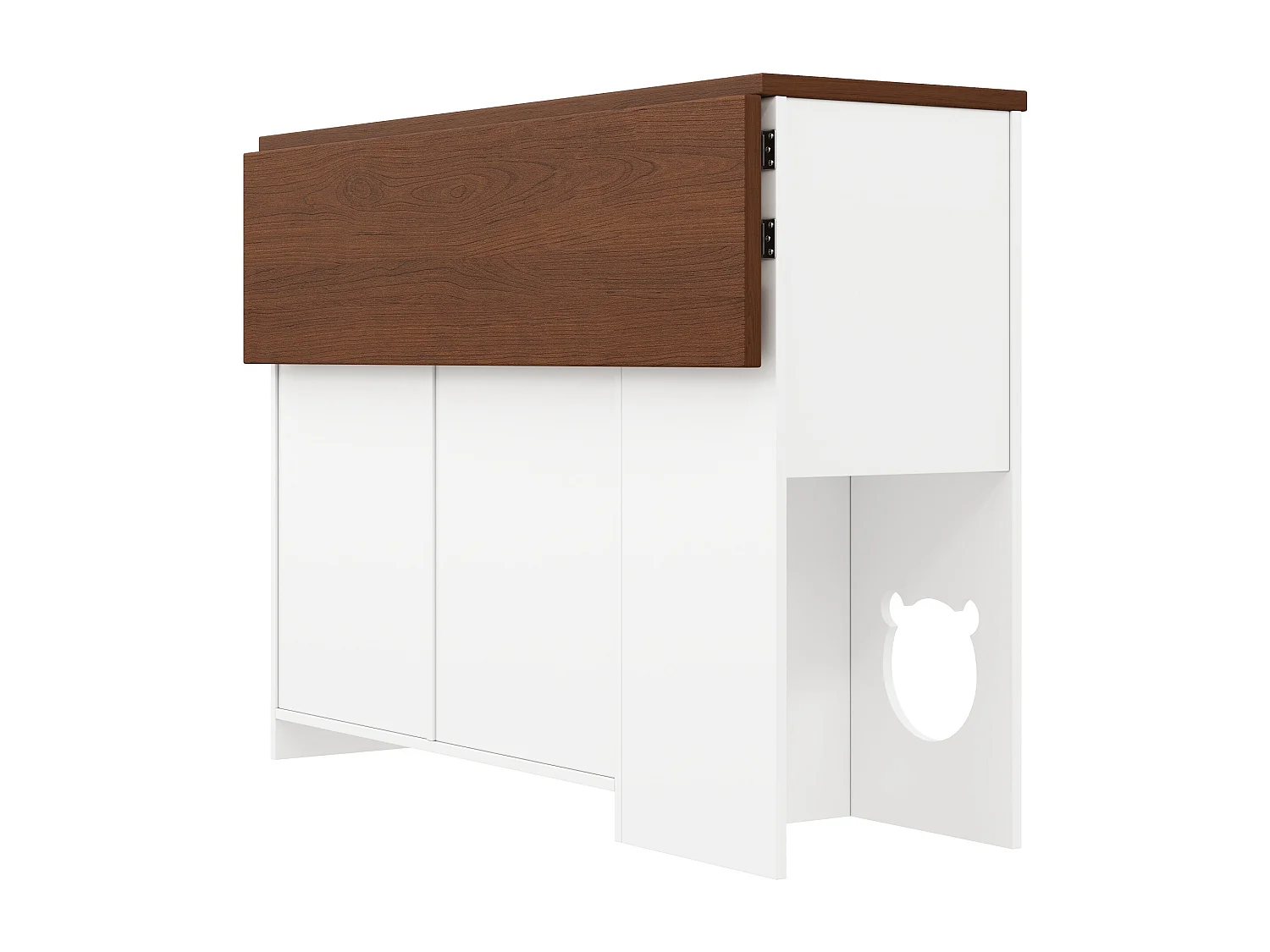 Ausziehbare Kücheninsel 120x70x90cm - mit Platz für Haustiere - 3 Schubladen und 2 Türen - weiß+natur