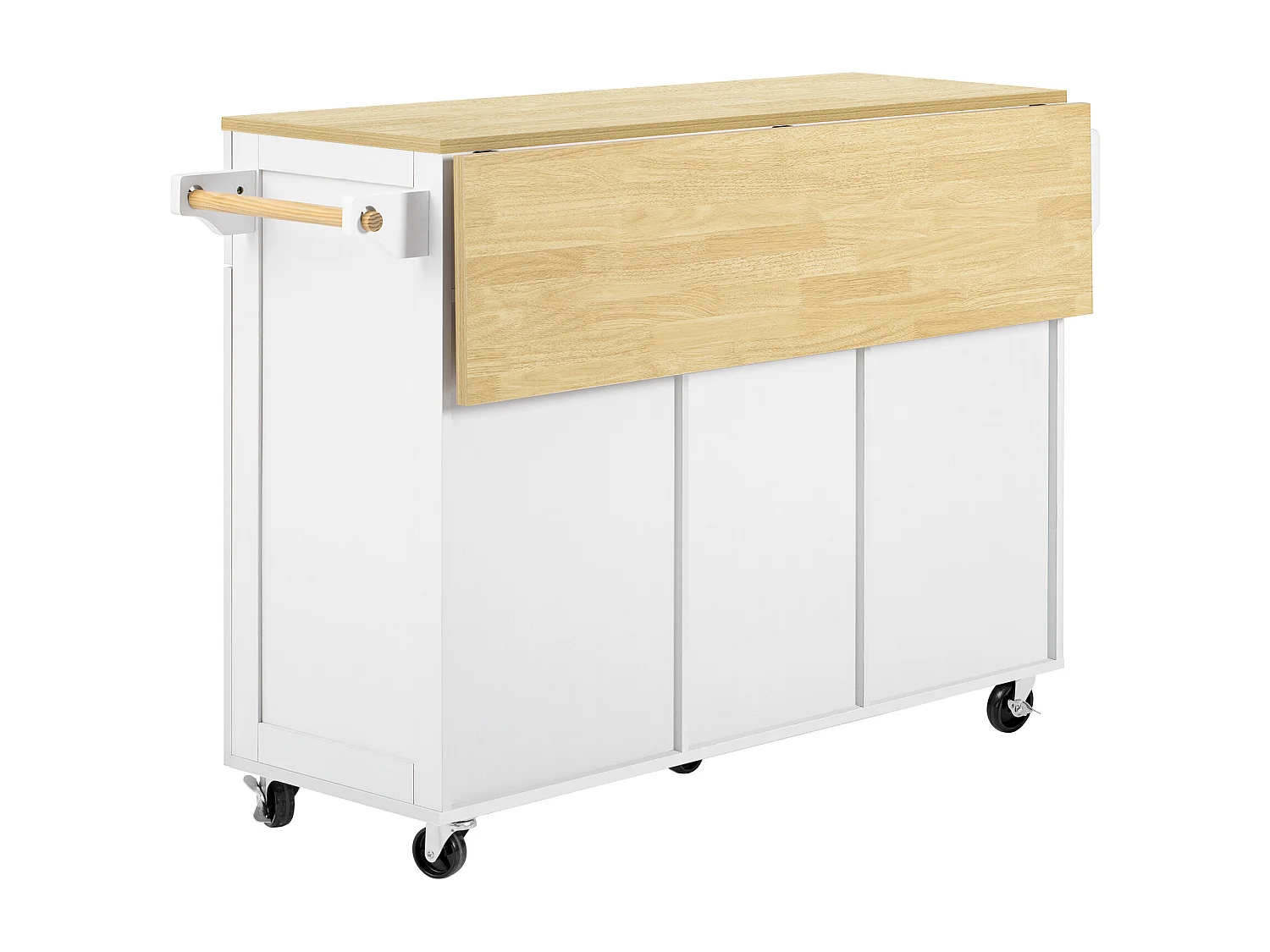 Ilot central de cuisine mobile 140x40x92cm - plateau extensible - espace de rangement multifonctionnel - blanc