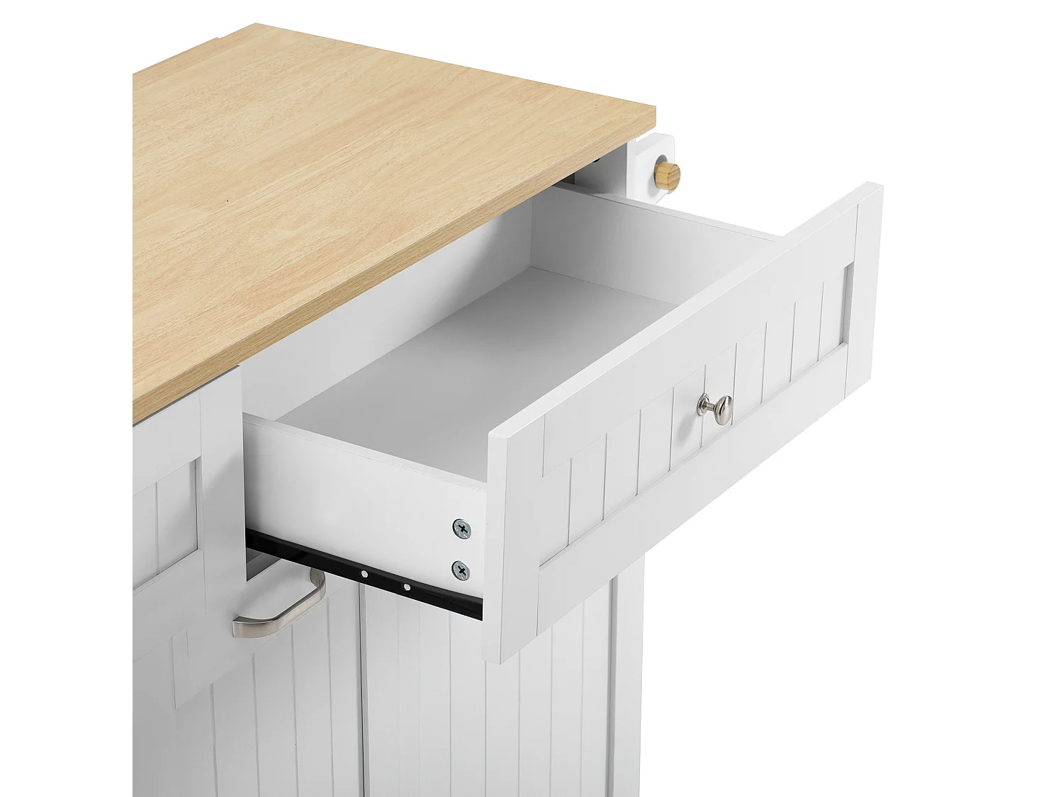 Ilot central de cuisine mobile 140x40x92cm - plateau extensible - espace de rangement multifonctionnel - blanc