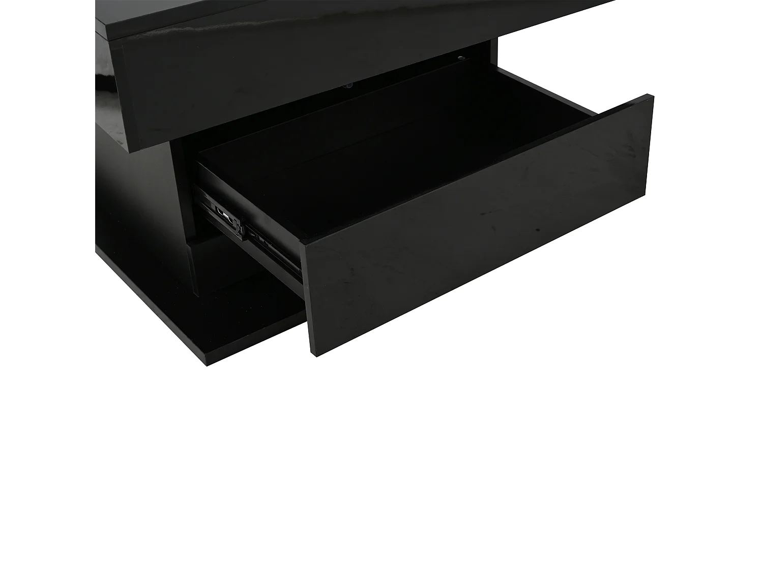 Höhenverstellbarer Couchtisch 70x70x45cm - 360° drehbare Platte - mit 1 Schublade - Versteckter Stauraum - Hochglanzfinish - ​​Schwarz​