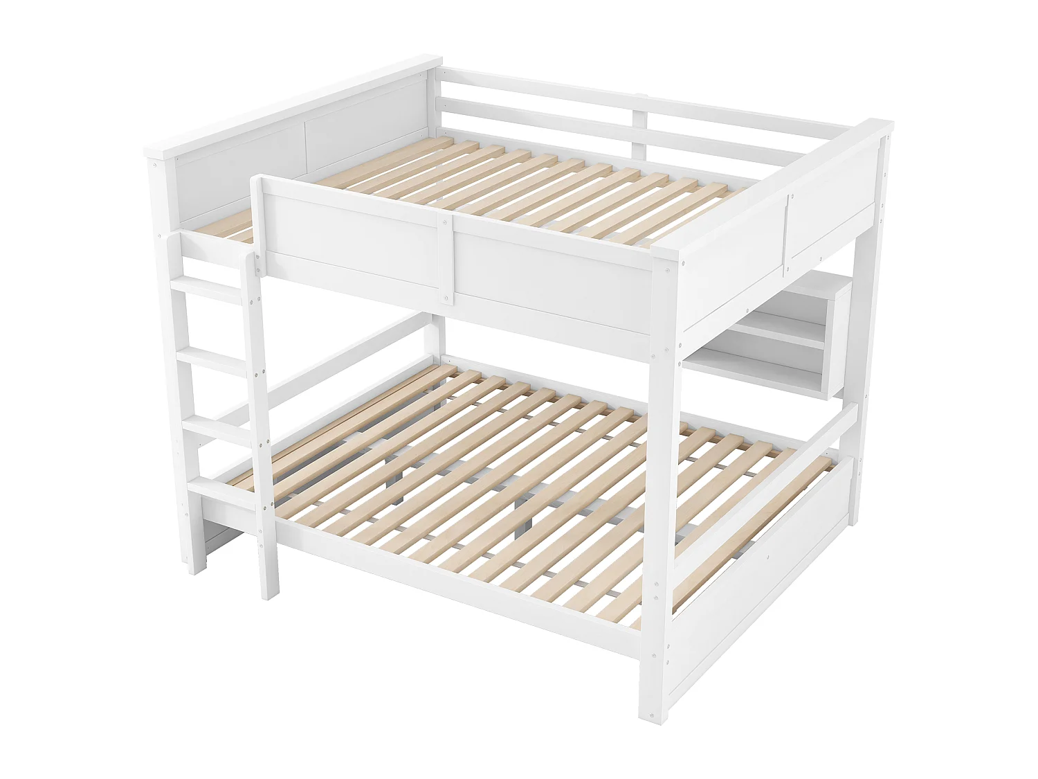 Etagenbett 160x200cm - mit Stauraumschränken - mit LED-Beleuchtung - mit Sicherheitsgittern und Treppen - Weiß (Matratze nicht inbegriffen)