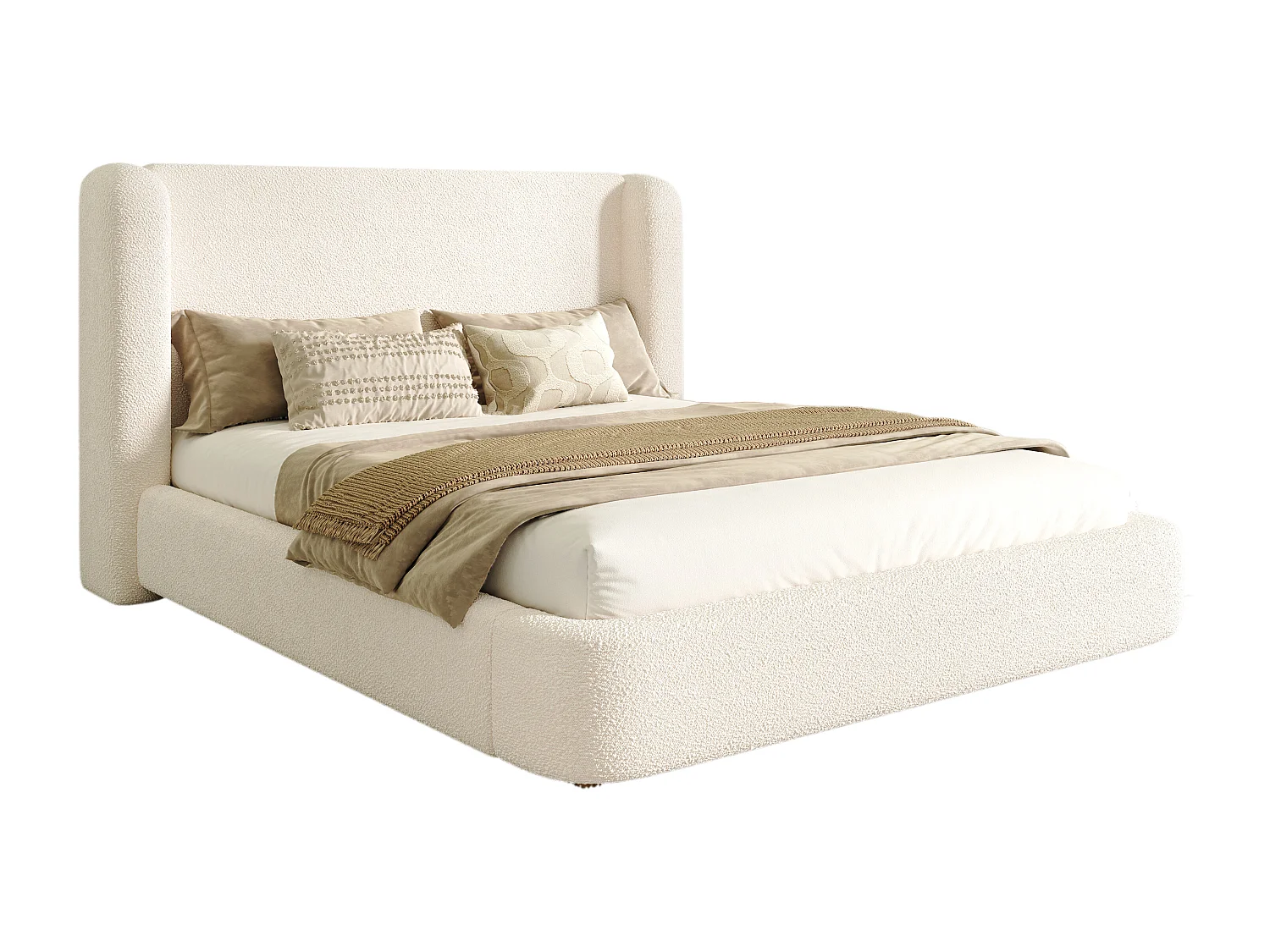 Lit coffre rembourré 160x200cm - avec espace de rangement - Velours bouclé - Beige (matelas non inclus)