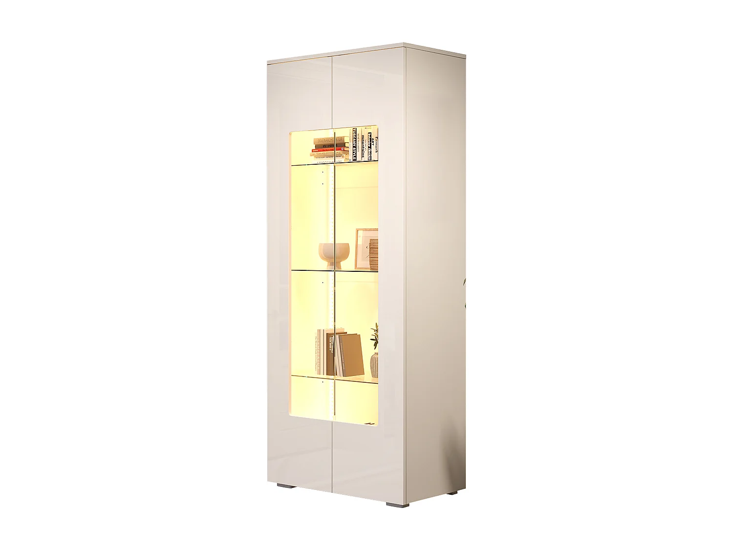 Hochglanz Vitrine 70x40x173 cm - 2 Acrylglas-Türen - mit LED-Beleuchtung - Sicherheitsglas - MDF - Weiß