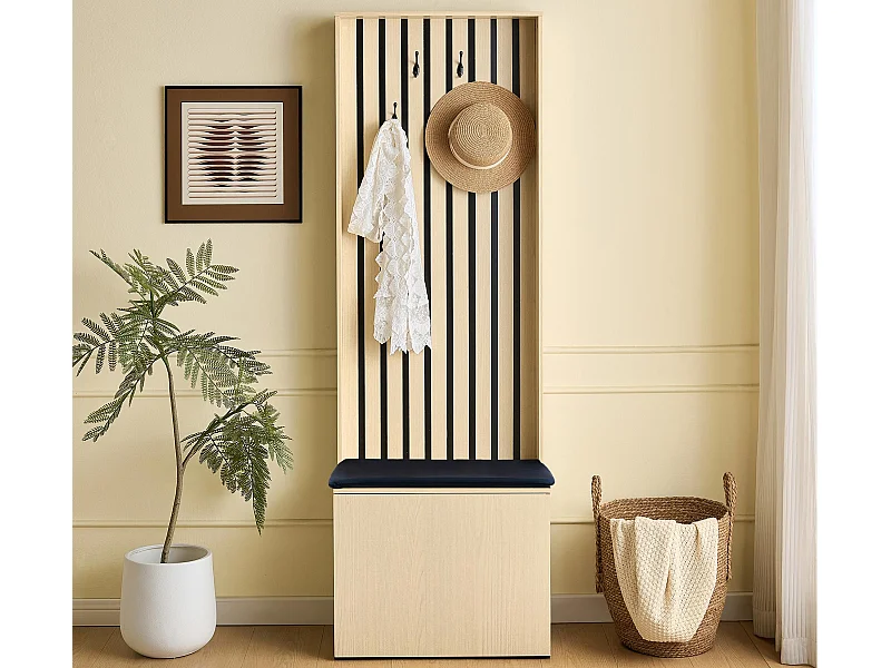 Garderobenset für den Eingangsbereich 61x35x179,5 cm - mit Bank und Schuhschrank - 1 Klapptür - mit 4 Haken - Natur