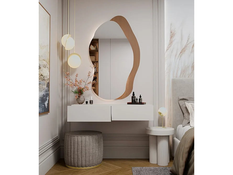 MIKA - Tocador mural de 110 cm con 2 cajones - Beige cachemira (habitación)