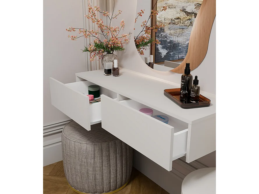 MIKA - Tocador mural de 110 cm con 2 cajones - Beige cachemira (habitación)