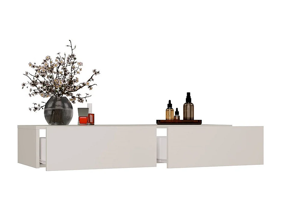 MIKA - Tocador mural de 110 cm con 2 cajones - Beige cachemira (habitación)