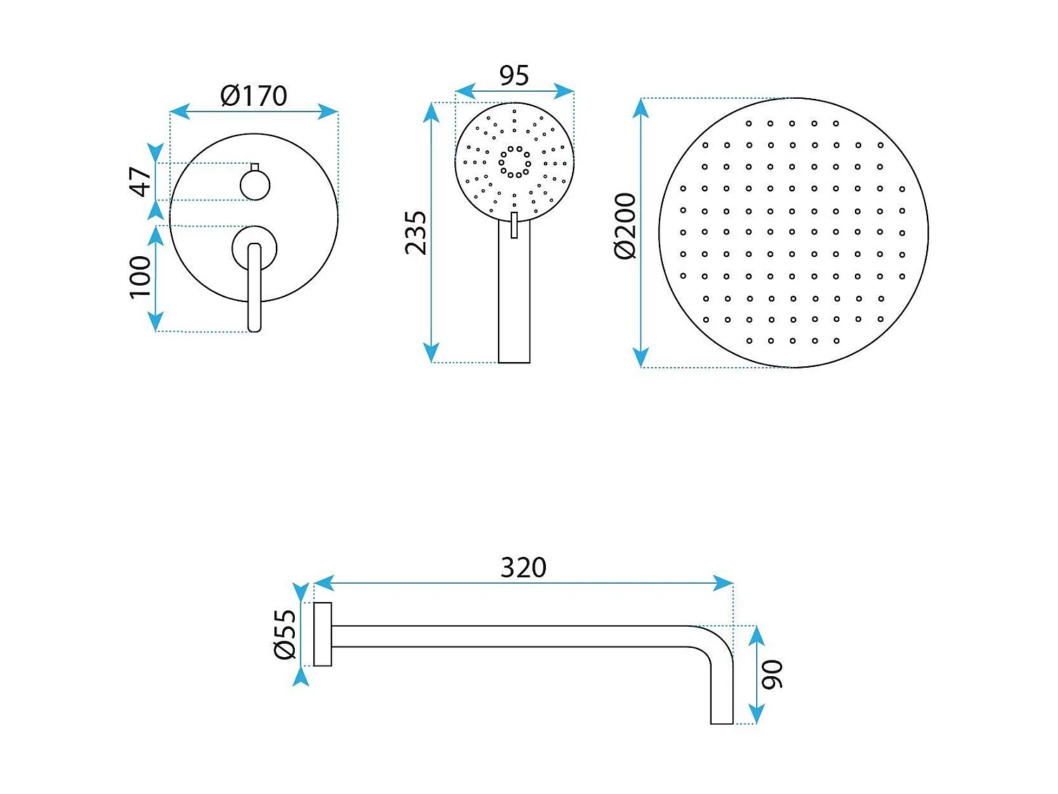 Kit De Douche Encastré Rea Js-1180Brg Brush Copper