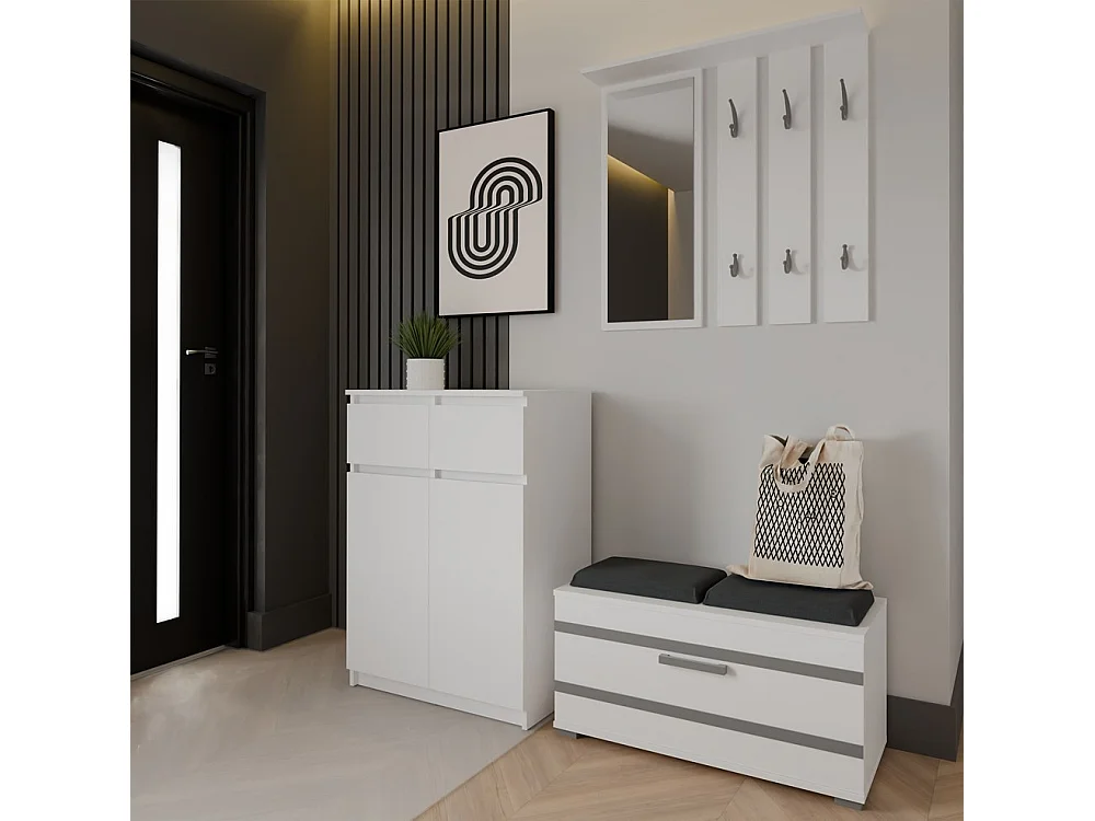 Komoda Malwa 2DD2S | Biała | 39,5x70x97 cm |Szafka 2 Drzwi 2 Szuflady