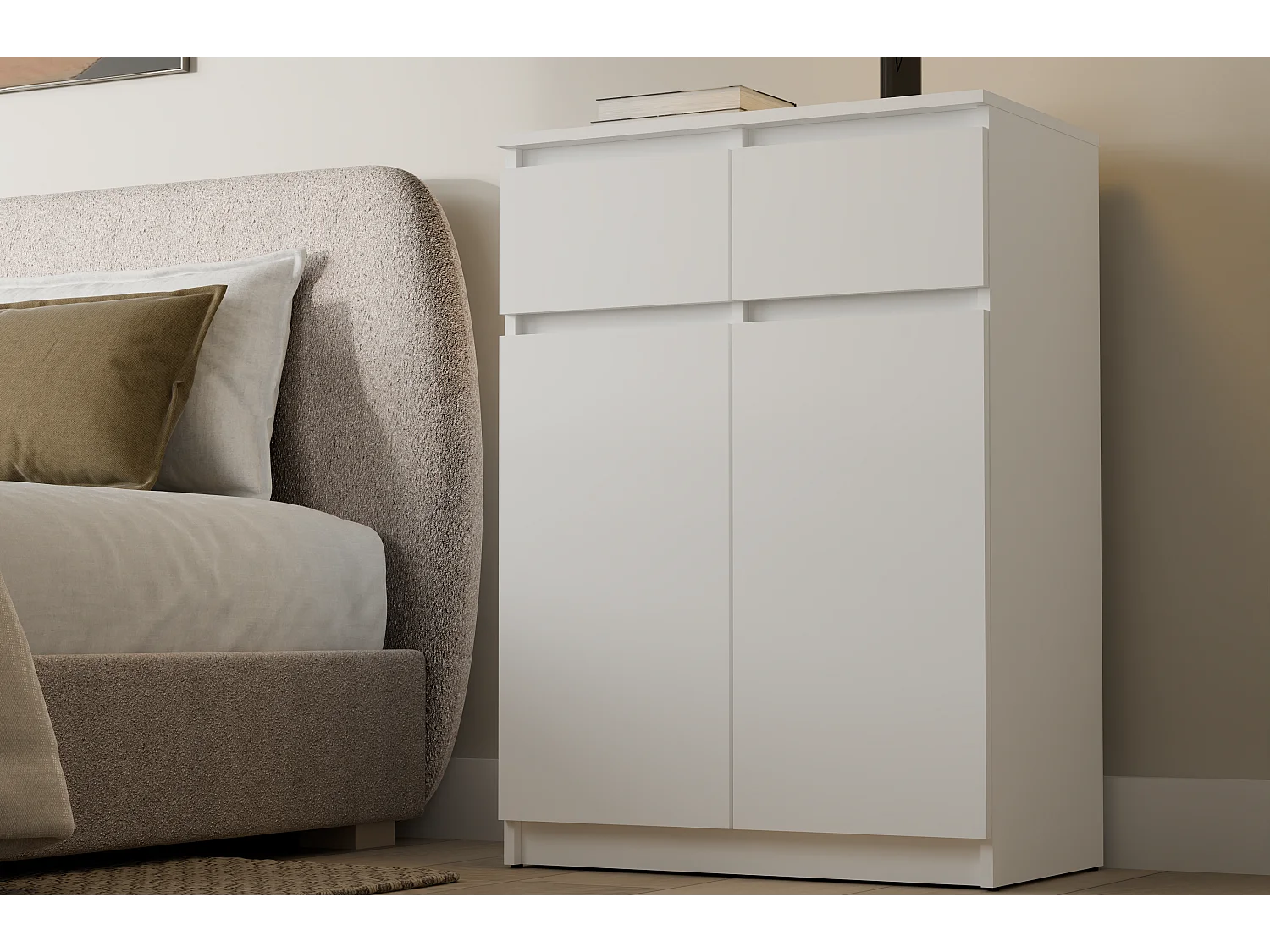 Komoda Malwa 2DD2S | Biała | 39,5x70x97 cm |Szafka 2 Drzwi 2 Szuflady