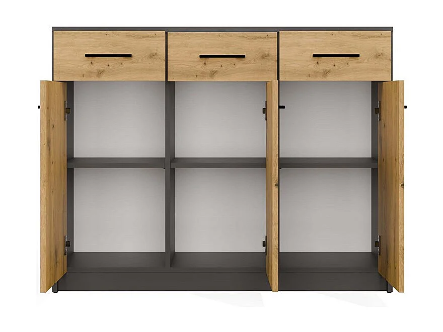 Komoda SIMPLO 3D3S | Antracyt Dąb Artisan | 109x35x85 cm | 3 Drzwi 3 Szuflady