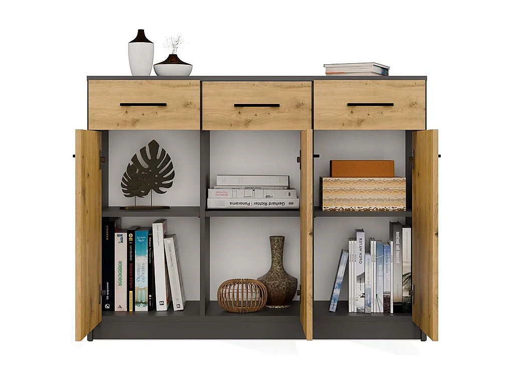 Komoda SIMPLO 3D3S | Antracyt Dąb Artisan | 109x35x85 cm | 3 Drzwi 3 Szuflady