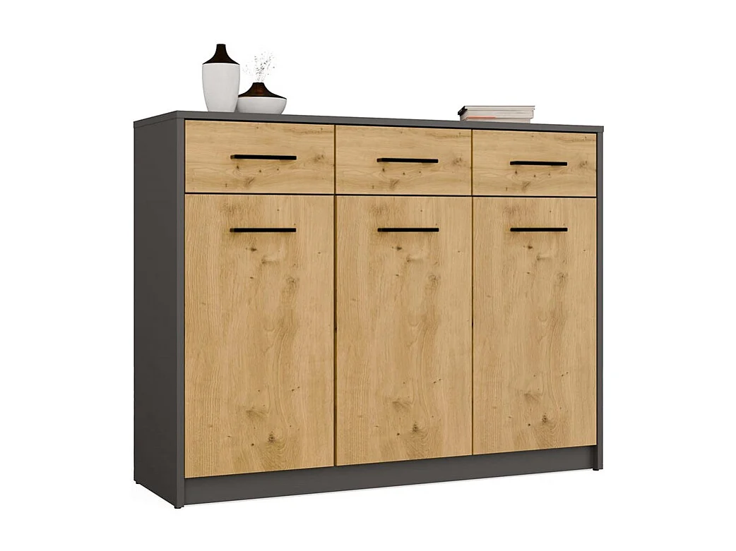 Komoda SIMPLO 3D3S | Antracyt Dąb Artisan | 109x35x85 cm | 3 Drzwi 3 Szuflady