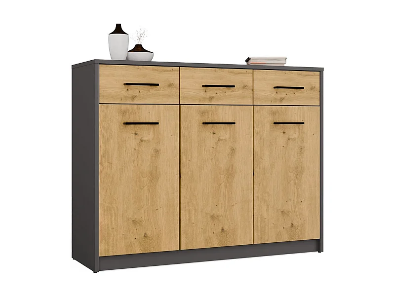 Komoda SIMPLO 3D3S | Antracyt Dąb Artisan | 109x35x85 cm | 3 Drzwi 3 Szuflady