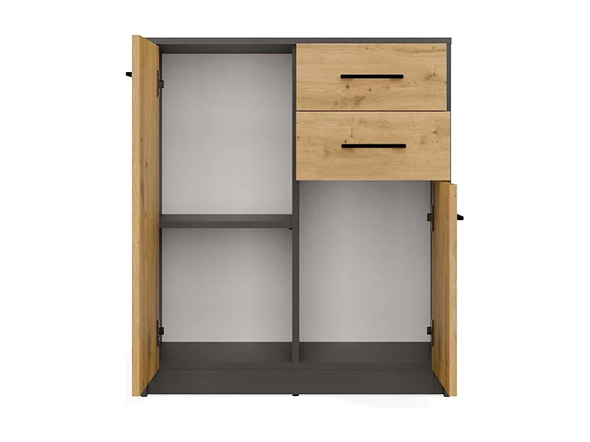 Komoda SIMPOLO 2D2S | Antracyt Dąb Artisan | 74x35x85 cm | Salon, 2 Drzwi 2 Szuflady