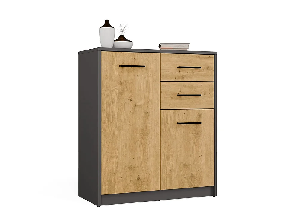 Komoda SIMPOLO 2D2S | Antracyt Dąb Artisan | 74x35x85 cm | Salon, 2 Drzwi 2 Szuflady