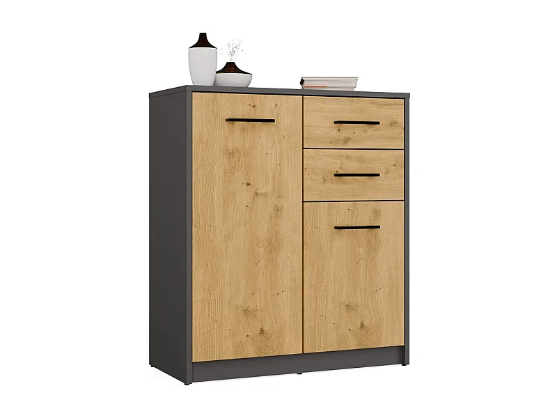 Komoda SIMPOLO 2D2S | Antracyt Dąb Artisan | 74x35x85 cm | Salon, 2 Drzwi 2 Szuflady
