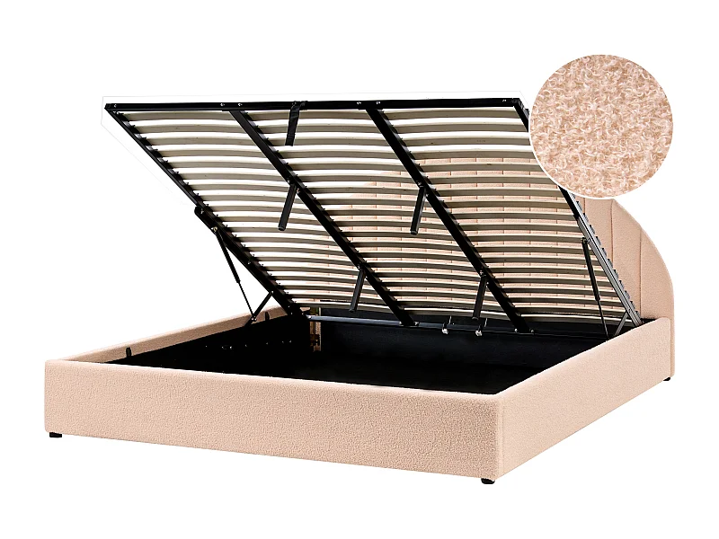 Lit ottoman Bouclé CHADENET 180 x 200 cm Rose pêche