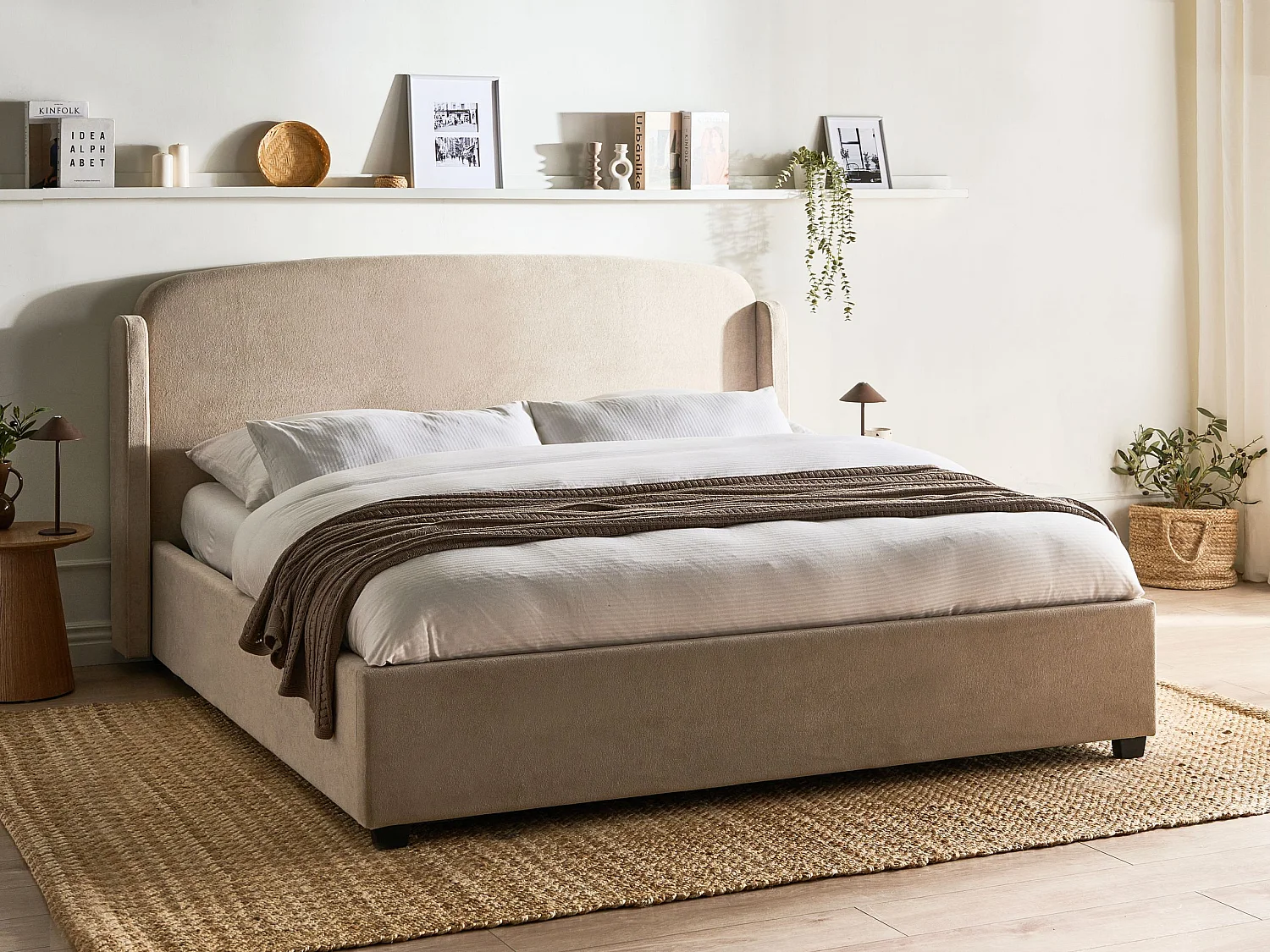 Lit ottoman Tissu BERNAY 180 x 200 cm Taupe