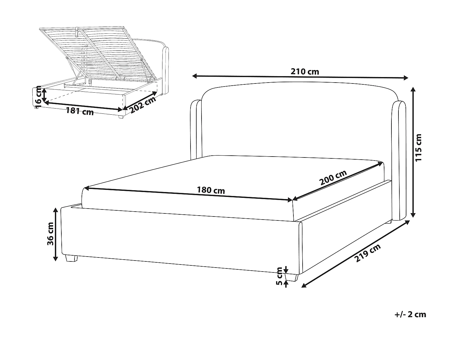Lit ottoman Tissu BERNAY 180 x 200 cm Blanc cassé