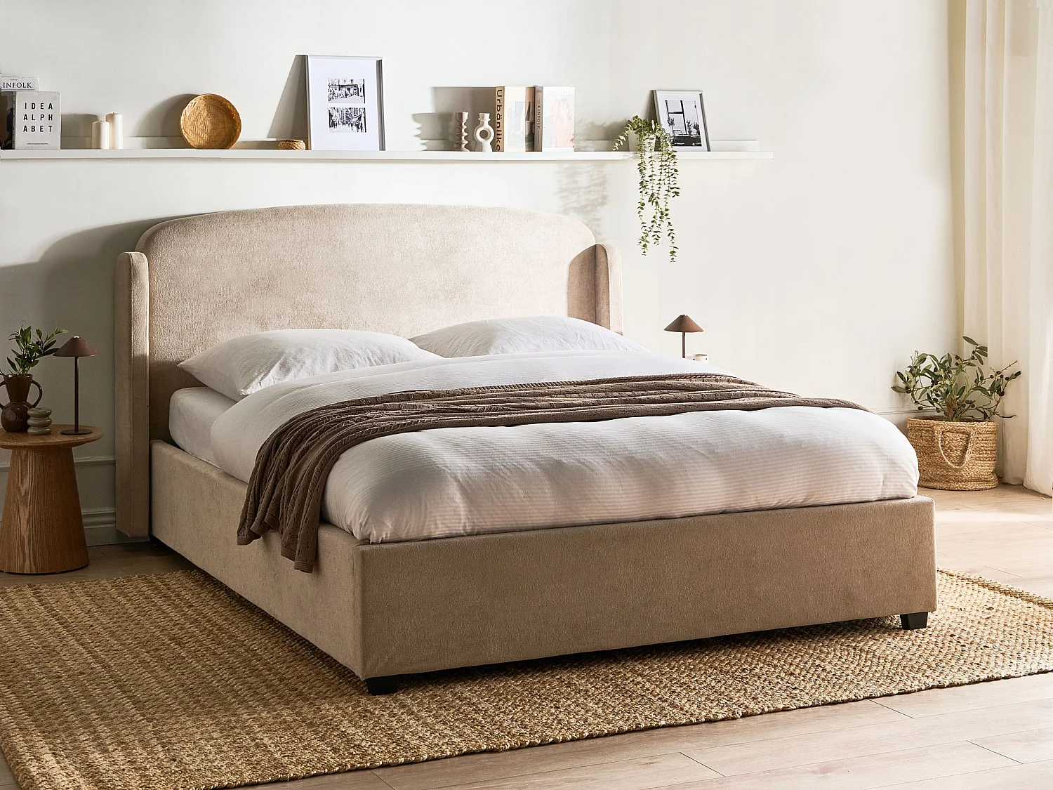 Lit ottoman Tissu BERNAY 160 x 200 cm Taupe