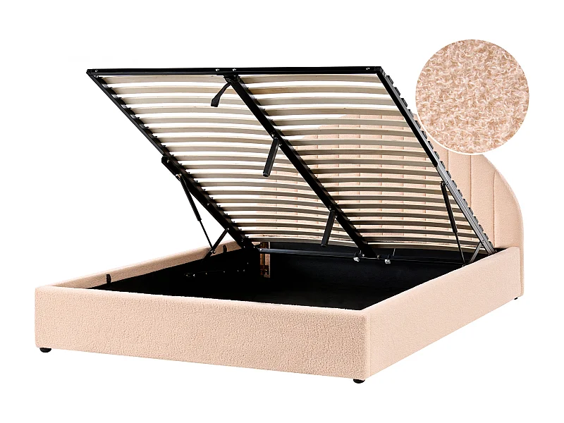 Lit ottoman Bouclé CHADENET 160 x 200 cm Rose pêche