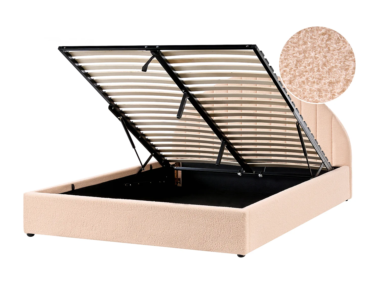 Lit ottoman Bouclé CHADENET 160 x 200 cm Rose pêche