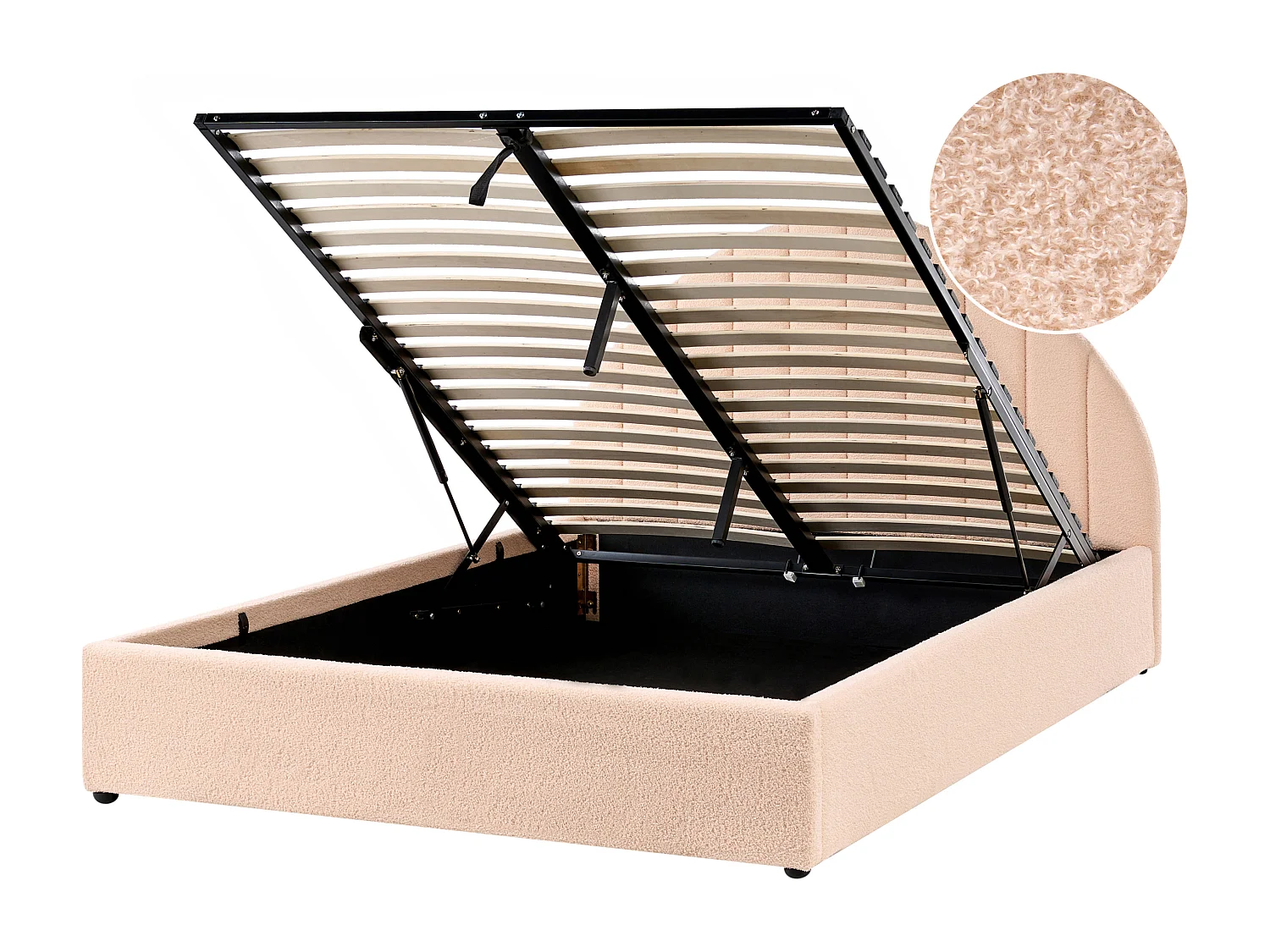 Lit ottoman Bouclé CHADENET 140 x 200 cm Rose pêche