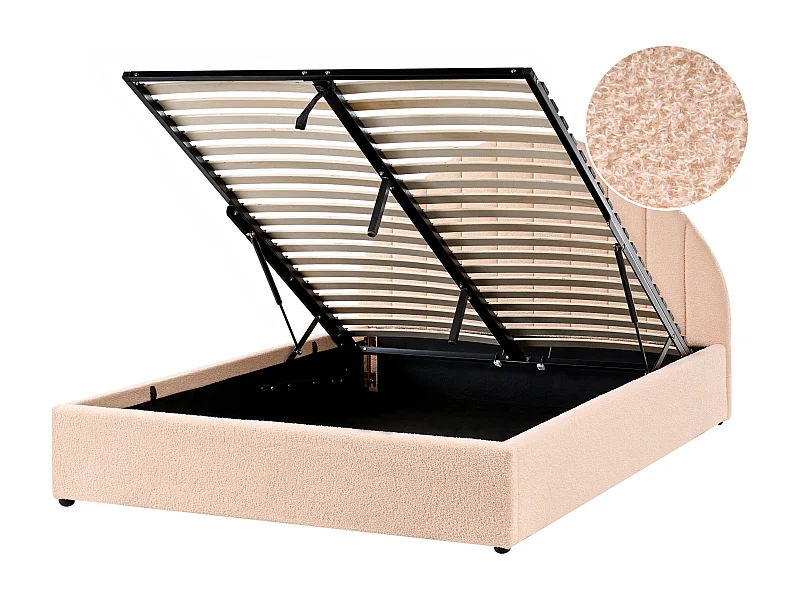 Lit ottoman Bouclé CHADENET 140 x 200 cm Rose pêche