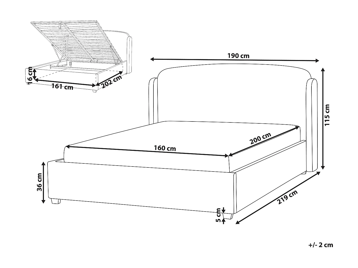 Lit ottoman Tissu BERNAY 160 x 200 cm Blanc cassé