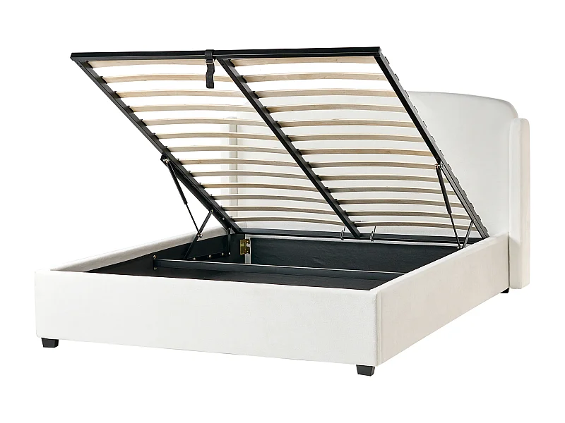 Lit ottoman Tissu BERNAY 160 x 200 cm Blanc cassé