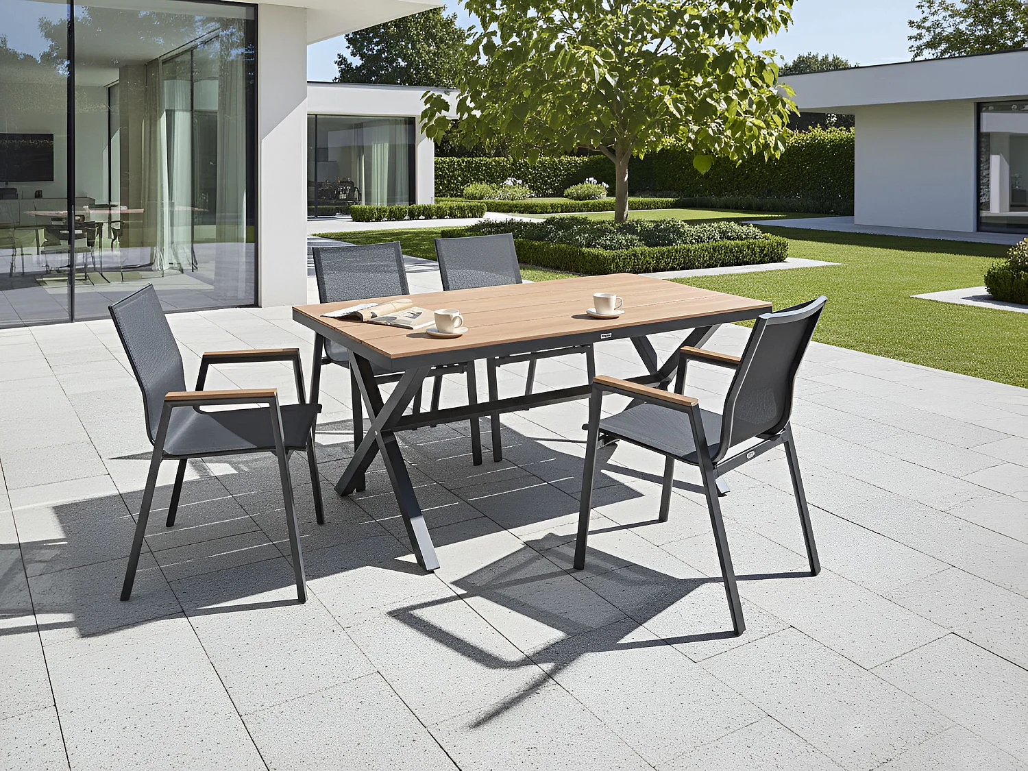 Table de salle à manger de jardin TIANO 160 cm 90 cm Métal Noir