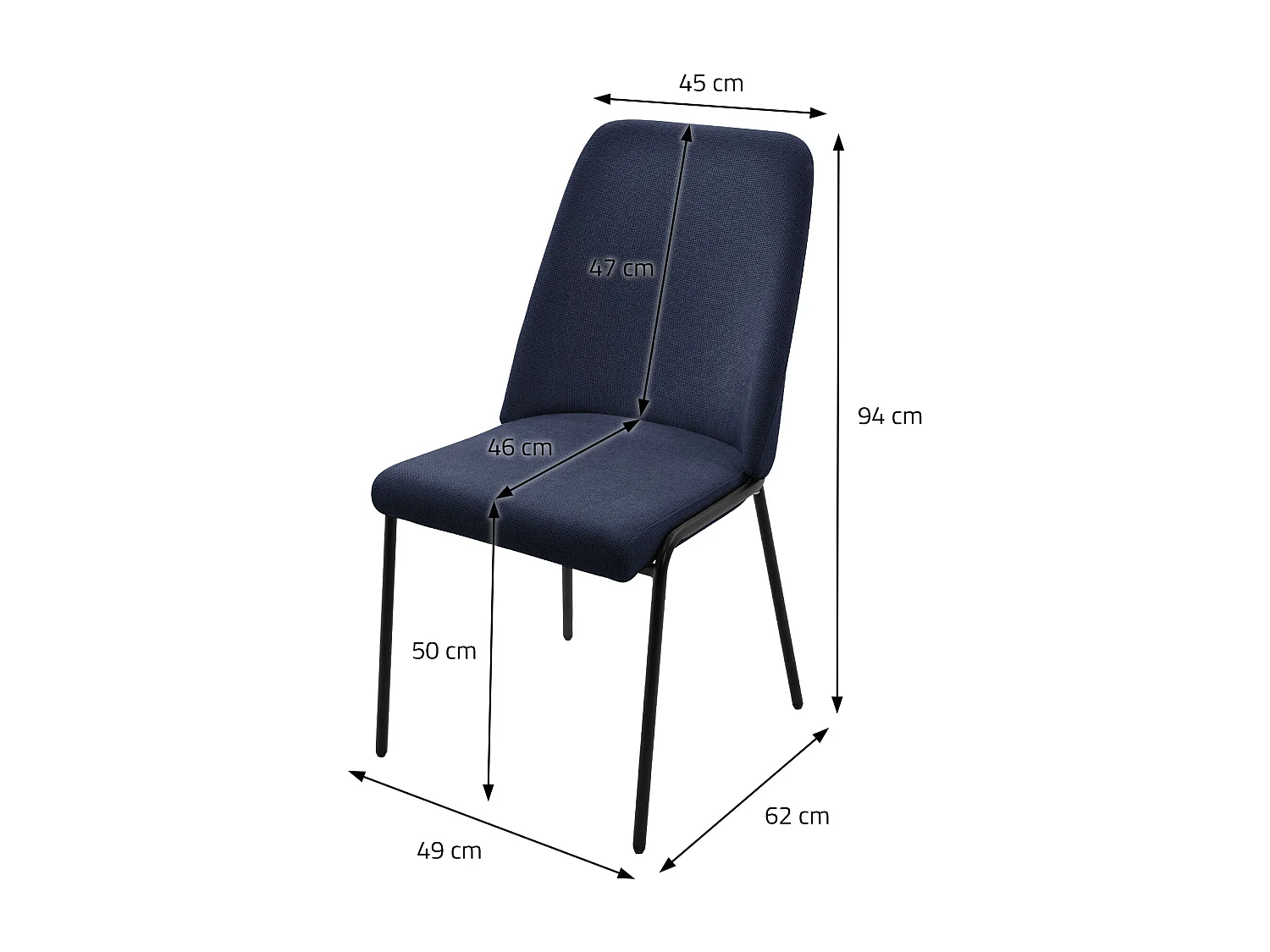 ML-Design 2x Sillas de comedor azul oscuro poliéster tapizado con patas de metal asiento acolchado con respaldo diseño atemporal mueble ergonómico
