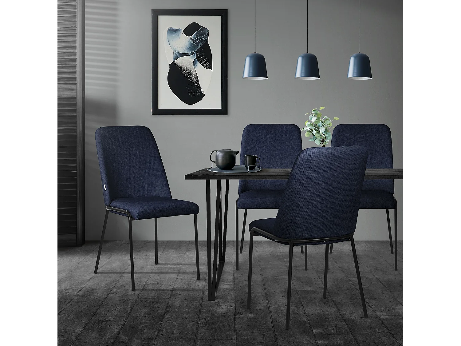 ML-Design 2x Sillas de comedor azul oscuro poliéster tapizado con patas de metal asiento acolchado con respaldo diseño atemporal mueble ergonómico