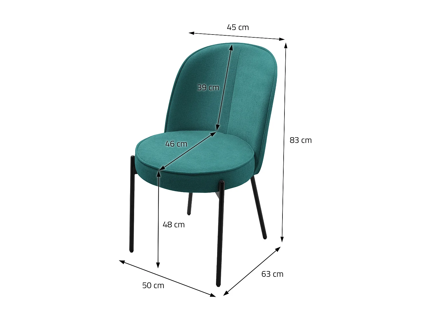 Lot de 6 chaises de salle à manger pétrole en polyester pieds en métal dossier arrondi ergonomique assise rembourrée sièges pour cuisine et salon