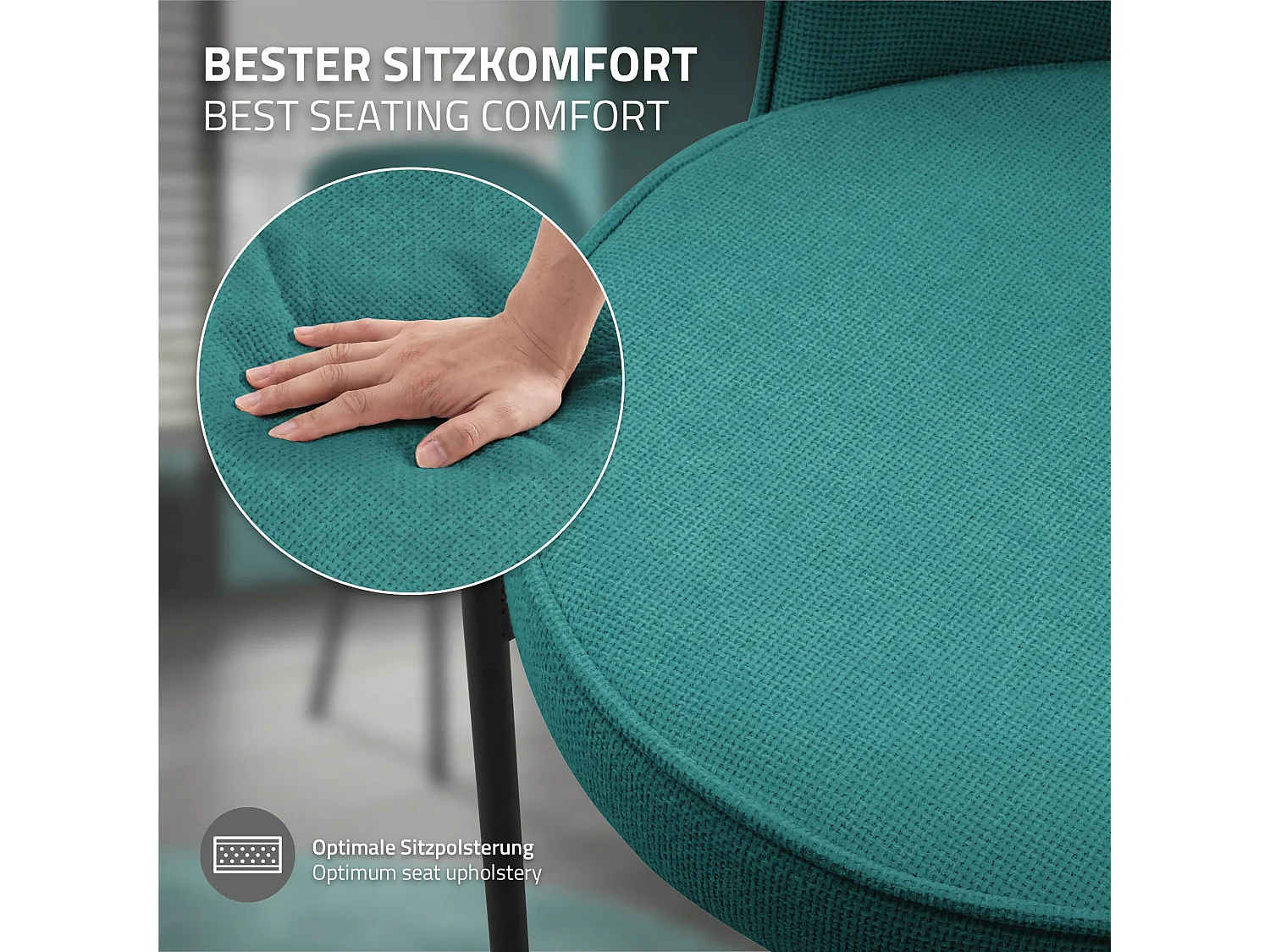Lot de 6 chaises de salle à manger pétrole en polyester pieds en métal dossier arrondi ergonomique assise rembourrée sièges pour cuisine et salon