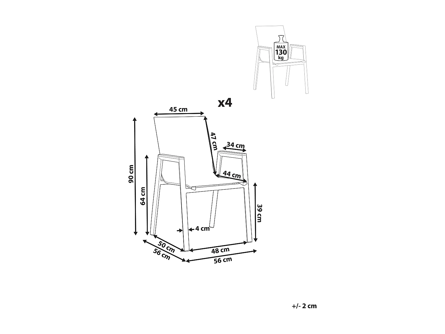 Lot de 4 chaises de jardin TIANO Métal Noir