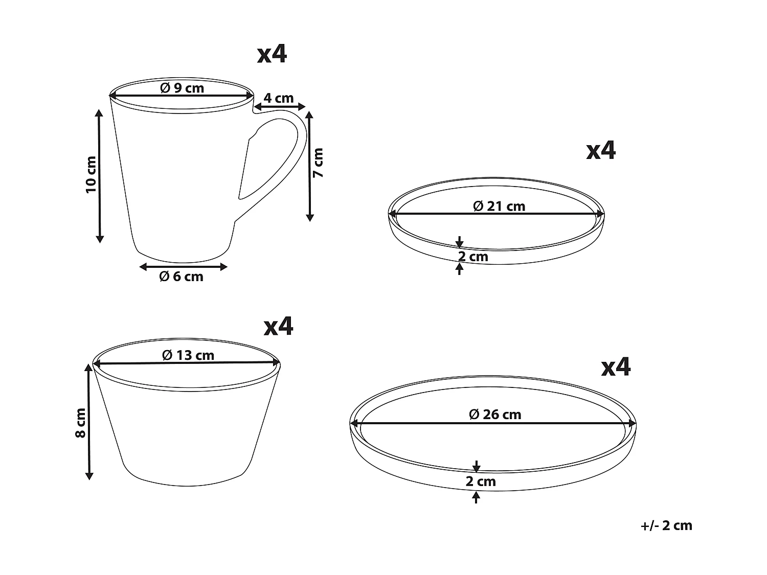 Set de 16 couverts de table TAMARIND Porcelaine Blanc/bleu