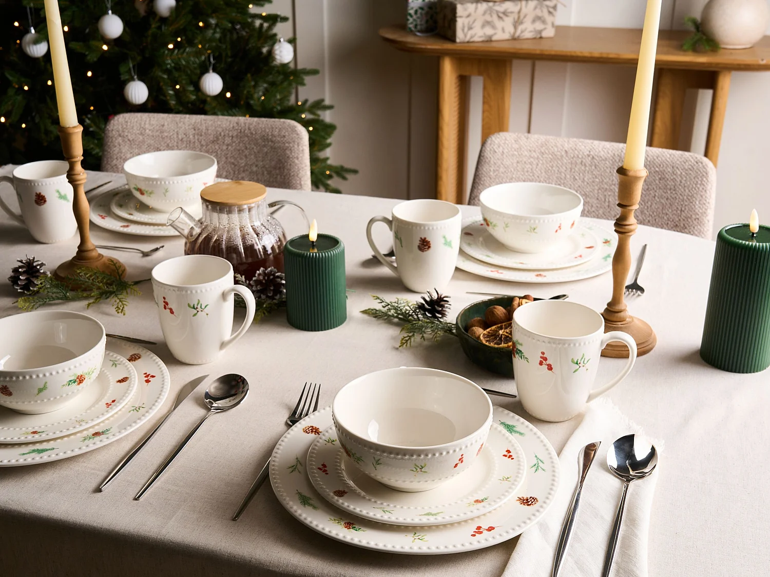 Set de 16 couverts de table MARJORAM Porcelaine Blanc