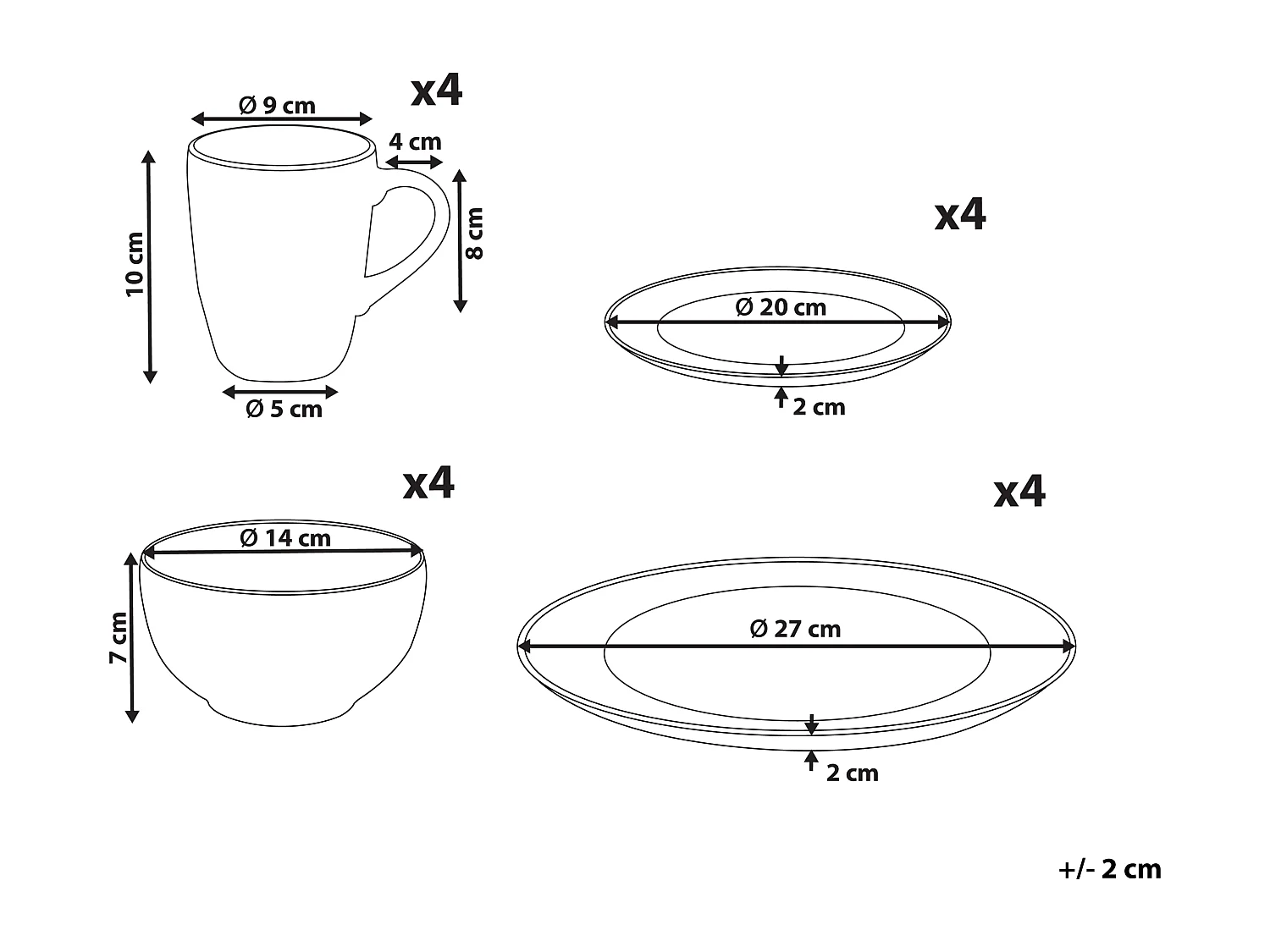 Set de 16 couverts de table MARJORAM Porcelaine Blanc