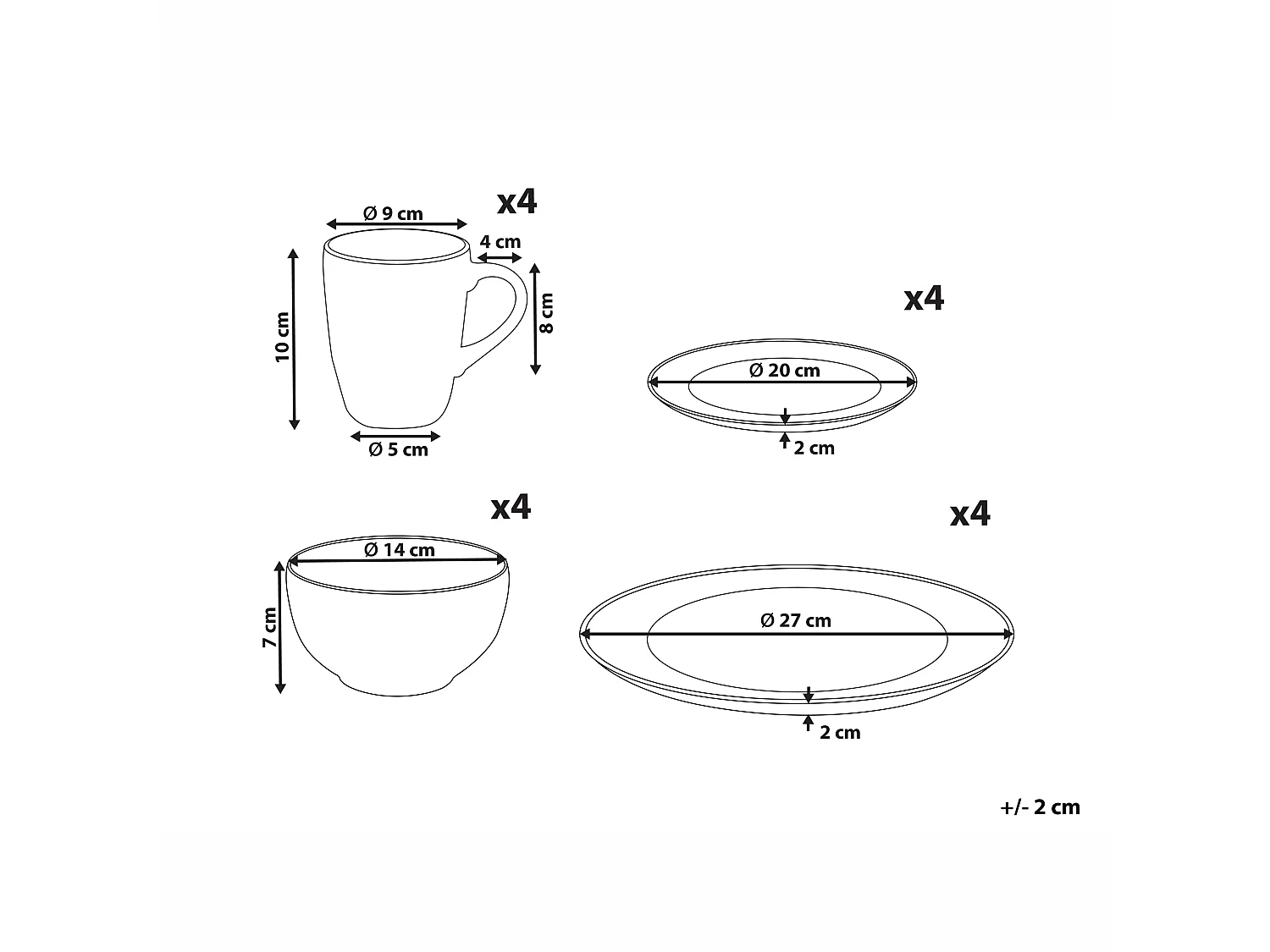 Set de 16 couverts de table MARJORAM Porcelaine Blanc