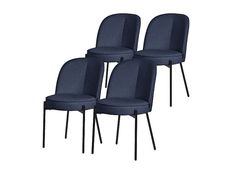 Lot de 4 chaises de salle à manger bleu foncé en polyester pieds en métal dossier arrondi ergonomique assise rembourrée sièges pour cuisine et salon