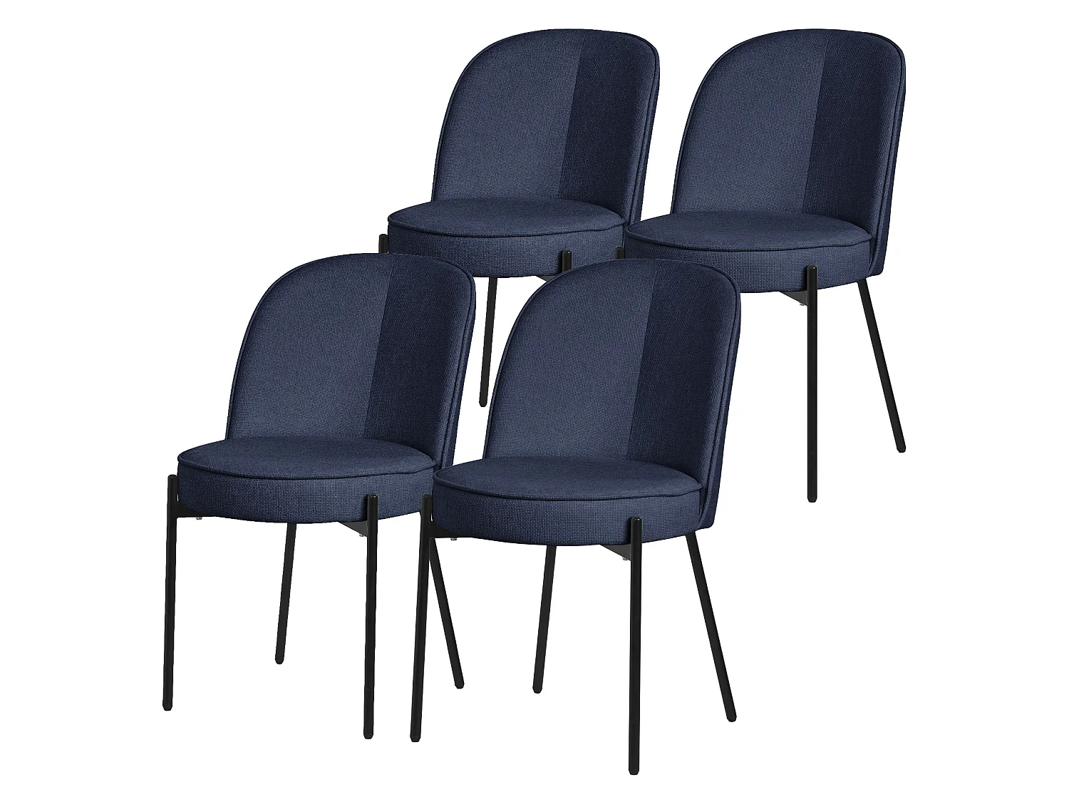 Lot de 4 chaises de salle à manger bleu foncé en polyester pieds en métal dossier arrondi ergonomique assise rembourrée sièges pour cuisine et salon