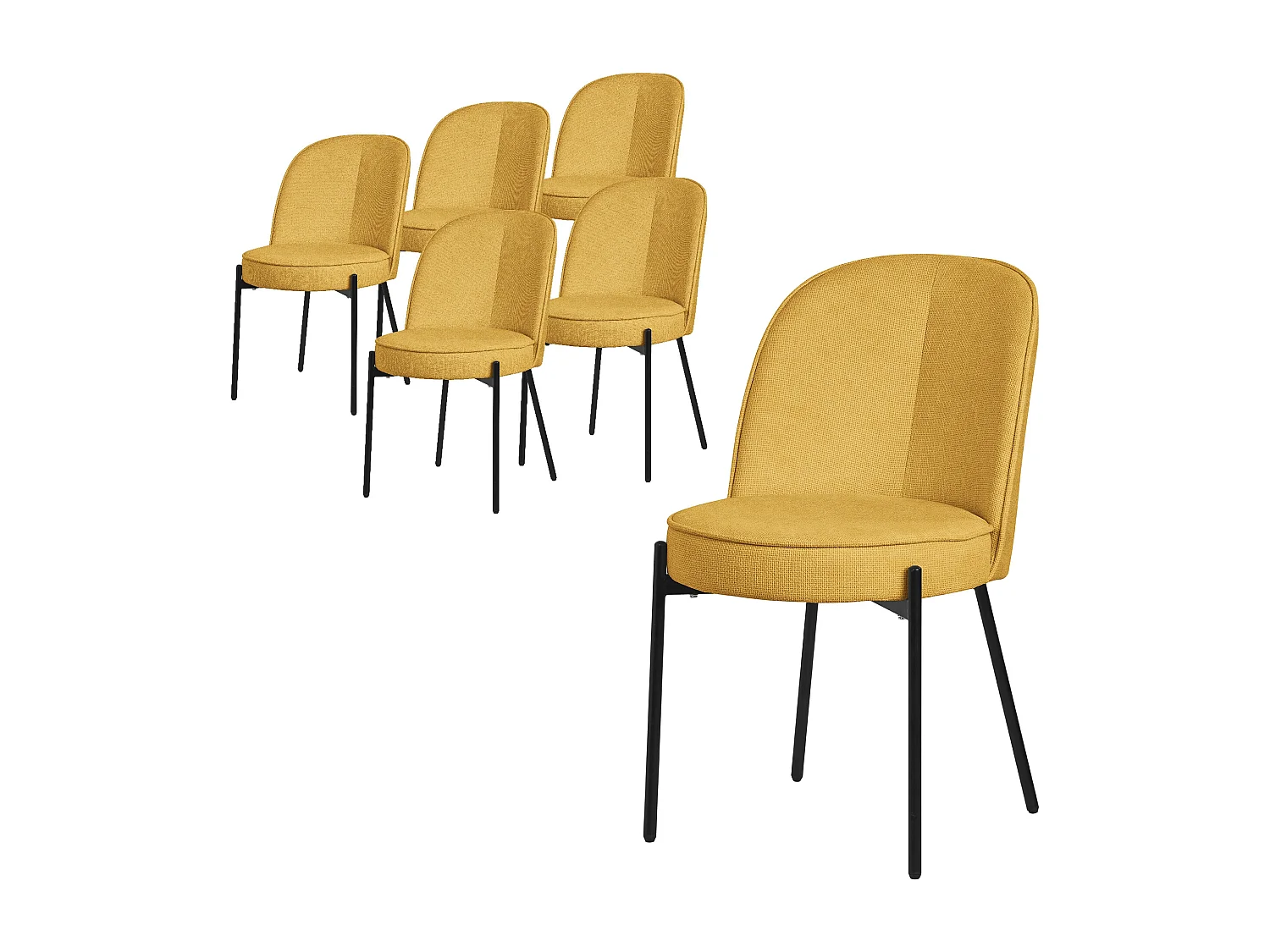 Lot de 6 chaises de salle à manger moutarde en polyester pieds en métal dossier arrondi ergonomique assise rembourrée sièges pour cuisine et salon
