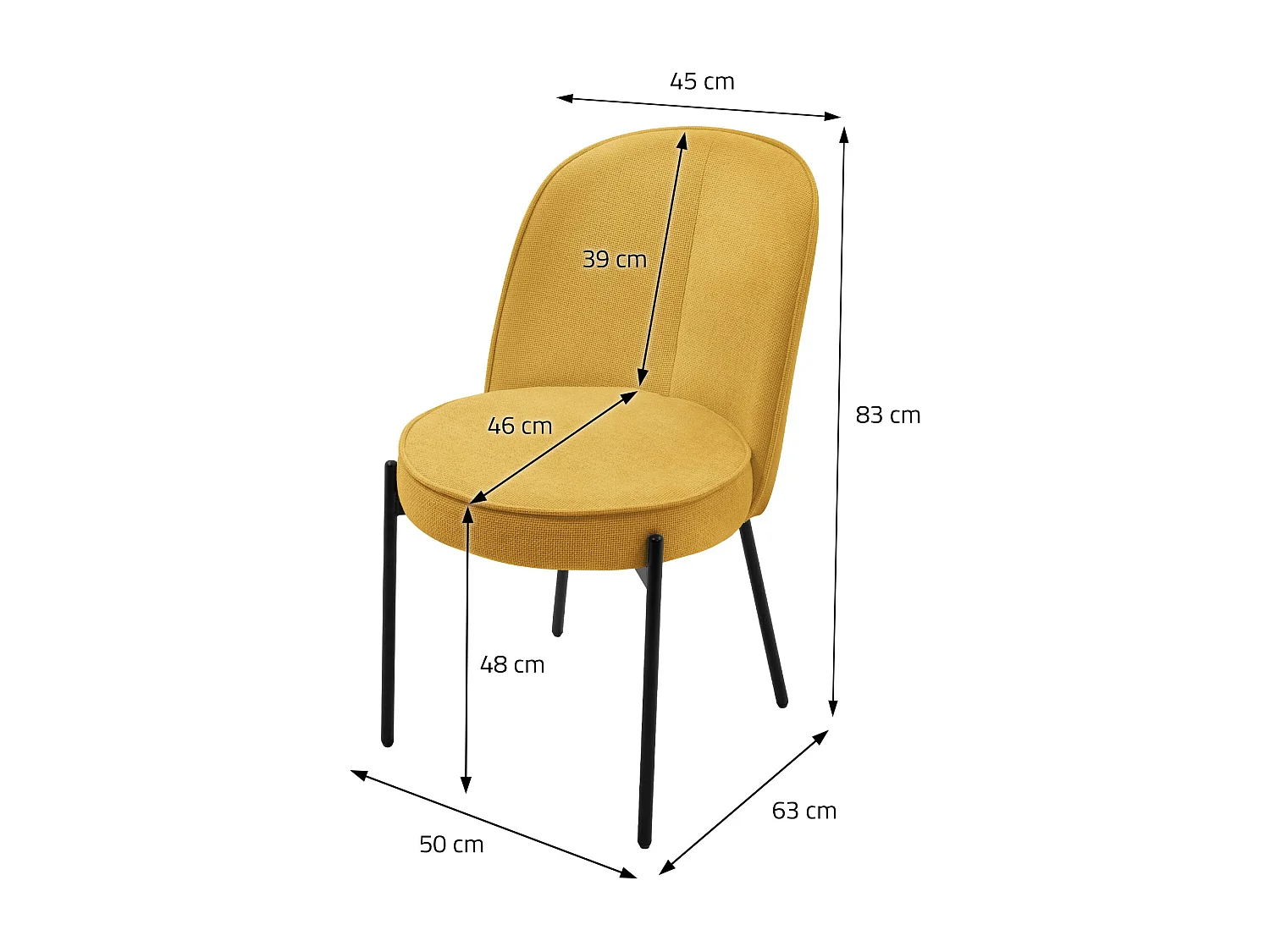 ML-Design 6 Sillas de comedor redondas mostaza poliéster tapizado con patas de metal asiento acolchado con respaldo diseño atemporal mueble ergonómico