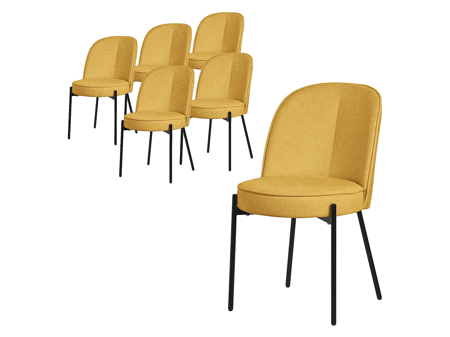 ML-Design 6 Sillas de comedor redondas mostaza poliéster tapizado con patas de metal asiento acolchado con respaldo diseño atemporal mueble ergonómico