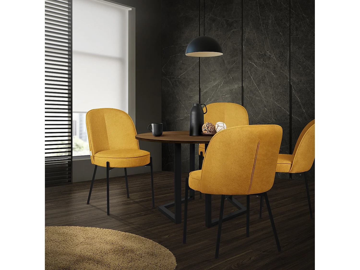 ML-Design 6 Sillas de comedor redondas mostaza poliéster tapizado con patas de metal asiento acolchado con respaldo diseño atemporal mueble ergonómico