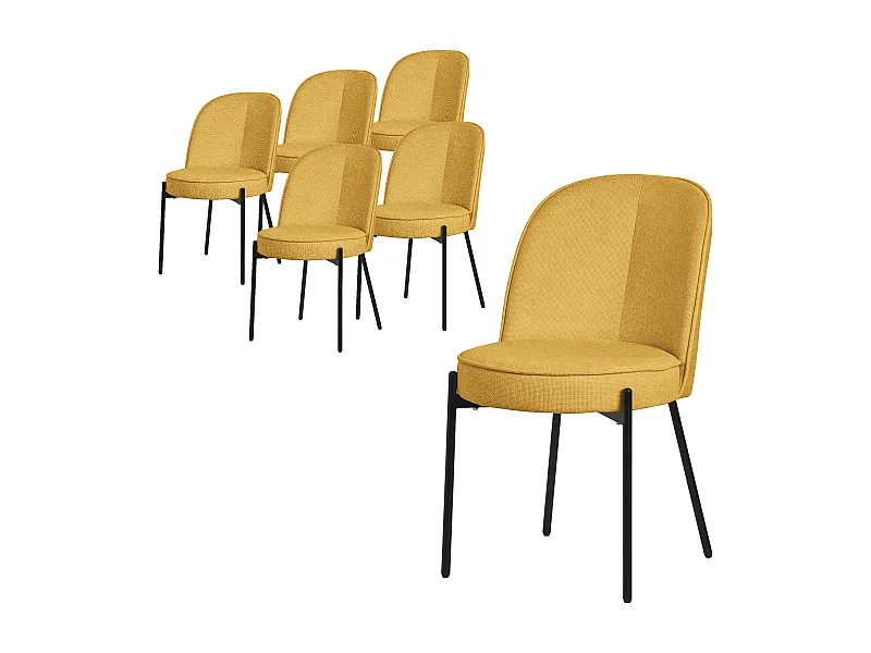 ML-Design Set di 6 sedie da pranzo giallo senape in poliestere, gambe in metallo, schienale semi-rotondo, poltroncine imbottite per cucina, poltrone