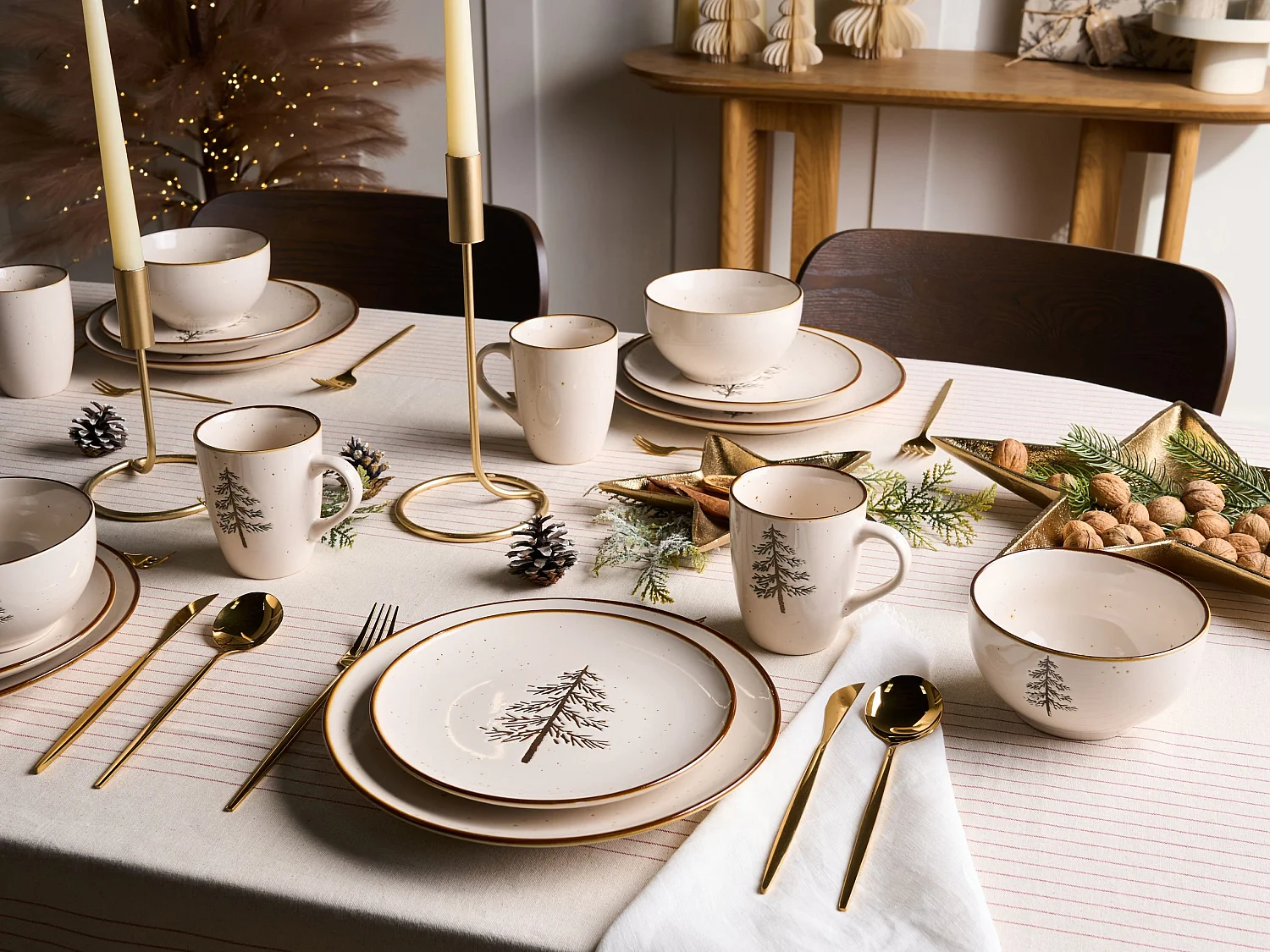 Set de 16 couverts de table CLOVES Grès Blanc cassé